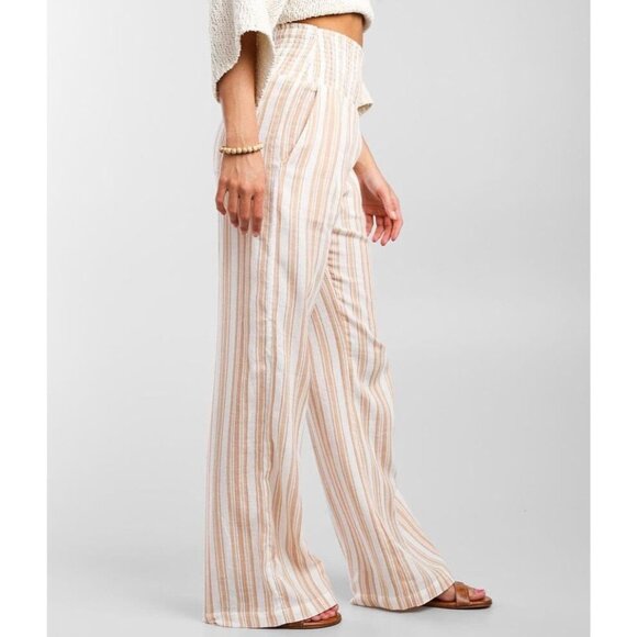 NWT Billabong Beige Striped New Waves Wide Leg 100% Cotton Pant Small NEW $49.95 - Picture 1 of 8